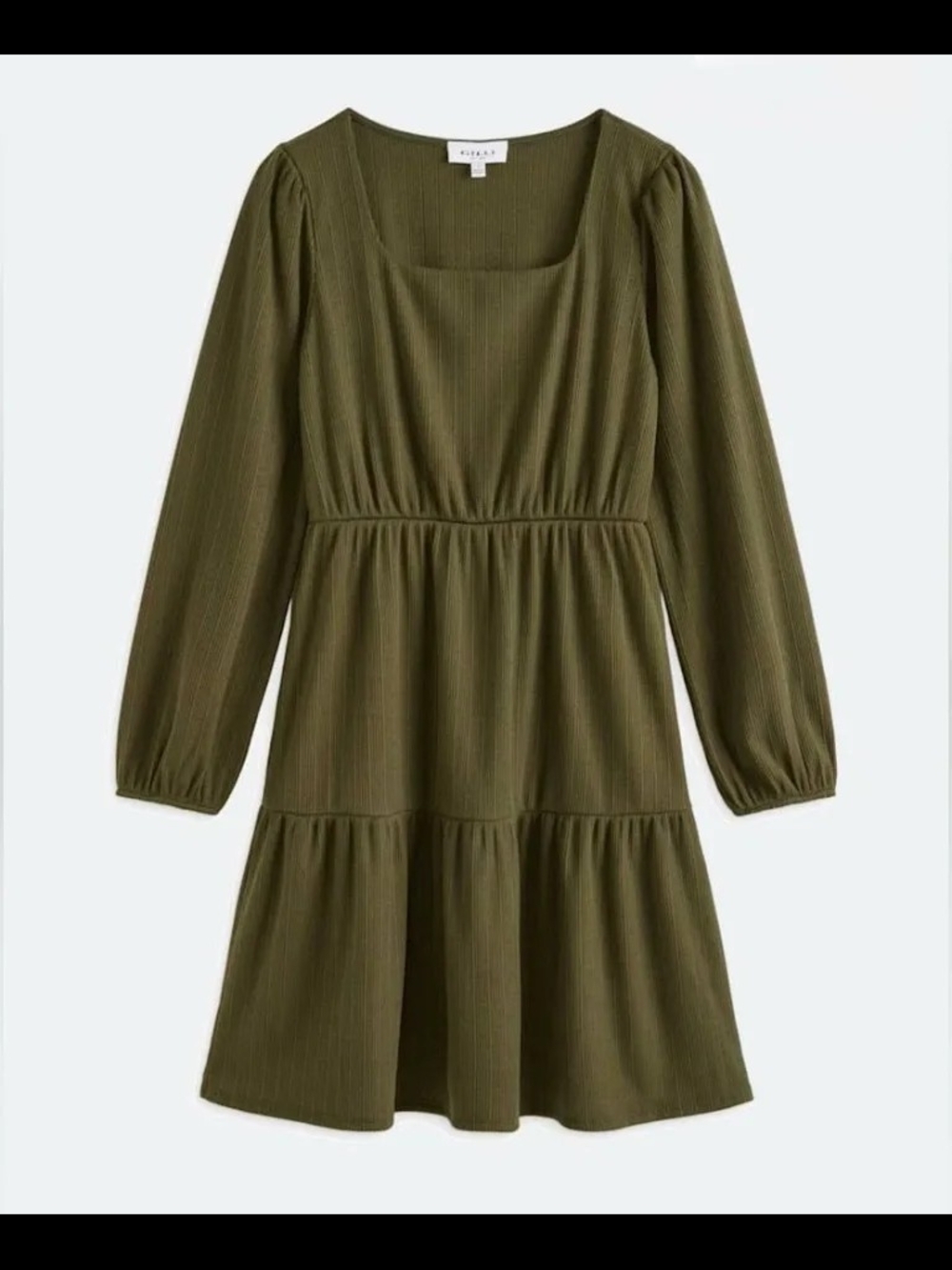 Gilli Olive Square Neck Long Sleeve Tiered Dress